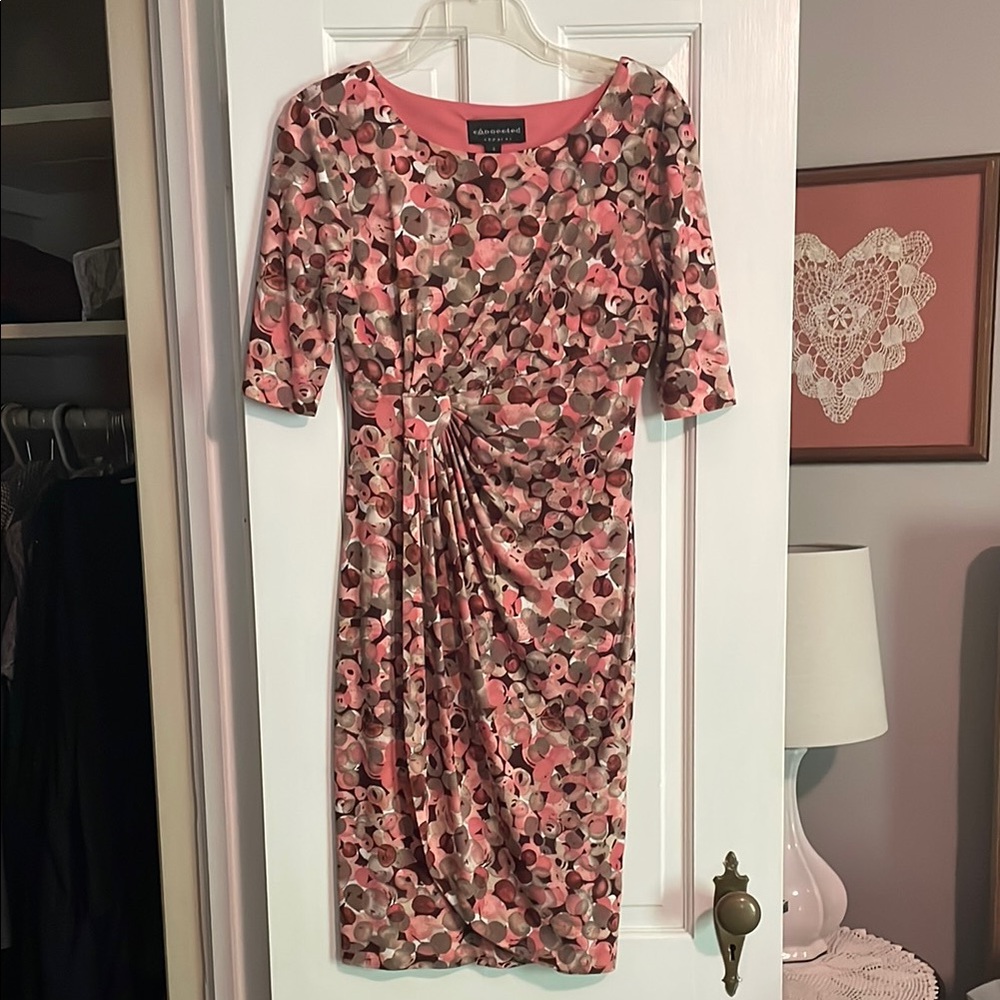 Connected Apparel Pink Ruched Sheath Dress